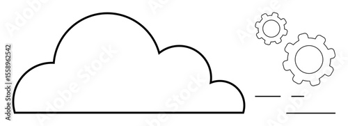 Minimalist cloud outline with two gears and dynamic lines denoting technology, innovation, and automation. Ideal for tech services, data storage, process efficiency, IT solutions, cloud systems