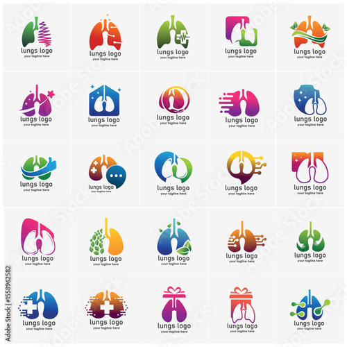 set of lungs logo design template, health care clinic logo design vector, medical icon