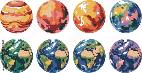 Colorful planets and earth representations space celestial bodies