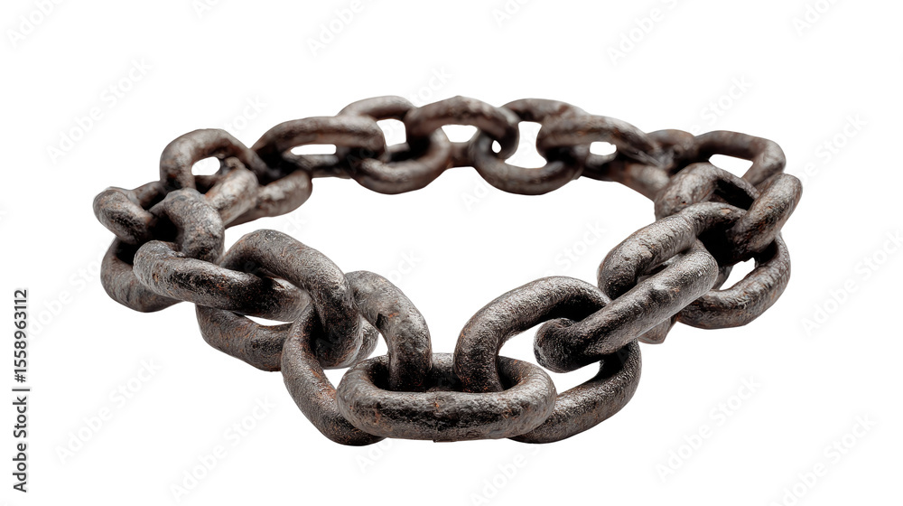 Fototapeta premium Circle of Shackles: An antique iron chain arranged in a closed circle, symbolizing themes of bondage, constraint, and interconnectedness.