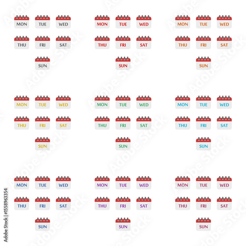 Calendar with week days icon isolated on white background. Set icons colorful