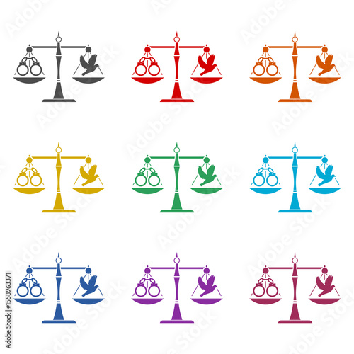Jail or freedom justice scale  icon isolated on white background. Set icons colorful