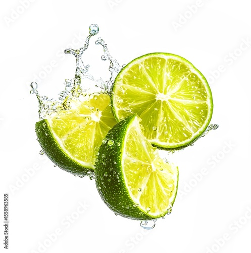 Fresh lime slices with water droplet isolated on a white background.