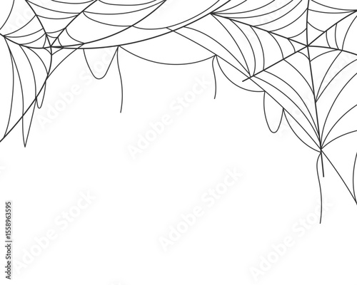 Hanging cobweb, top border. Design element for Halloween. Vector illustration.