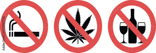 No smoking no cannabis no alcohol prohibition signs cigarette
