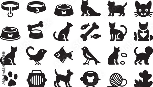 Pet supplies and animal silhouettes bird fish