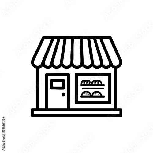 Minimalist vector icon of a bakery storefront with bread in window display.

