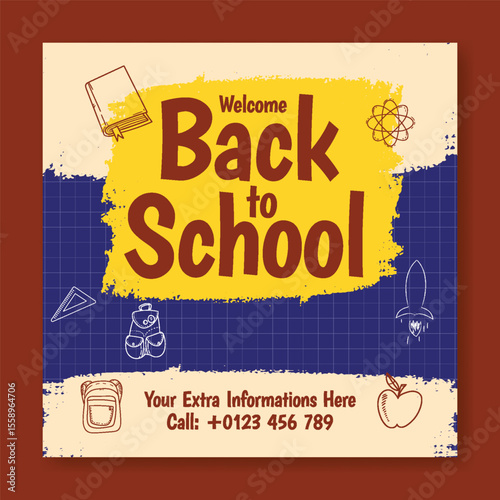 Editable educational social media post, banner, ads template for back to school, school admission, online learning, childcare, preschool web banner, educational supplies vector illustration background