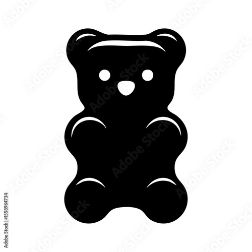 Minimalist black silhouette of a gummy bear candy, representing sweets, childhood nostalgia, and candy branding.
