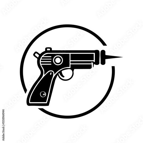 Vector logo of a piercing gun inside a broken circle, symbolizing body art, precision, and studio professionalism.