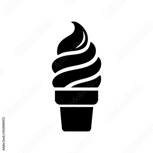 Minimalist silhouette of a soft serve ice cream in a cup, representing frozen dessert, summer treats, and sweetness in a clean modern style.
