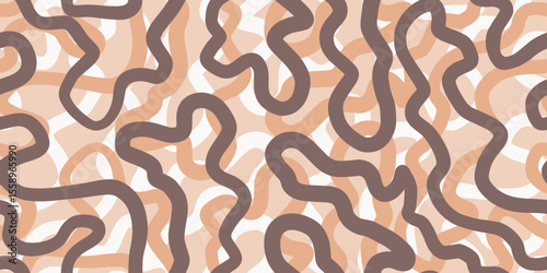 Fun colorful line doodle seamless pattern for kids birthday party or celebration background, trendy design with scribble shapes on black backdrop