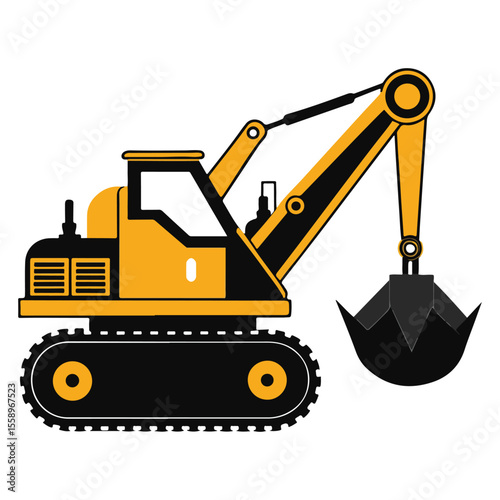 Powerful Excavator Heavy-Duty Construction Equipment Illustration