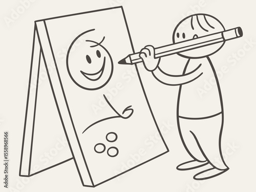 Creative child drawing on an easel, playful illustration showcasing artistic expression