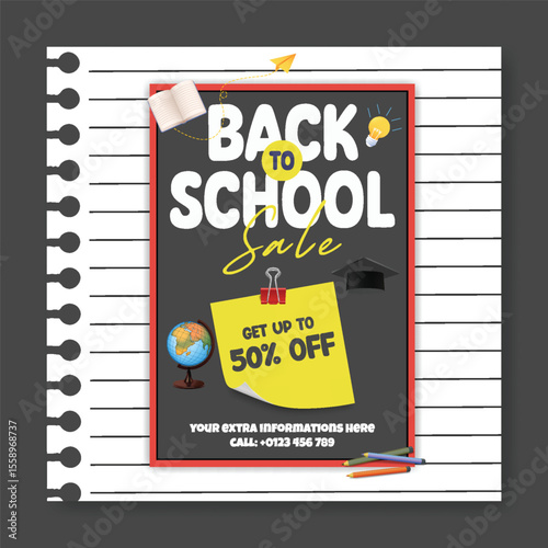 Editable Back to school social media post, banner, ads template for school admission, online learning web banner, Back  to school celebration party, and sale offer square flyer or poster design