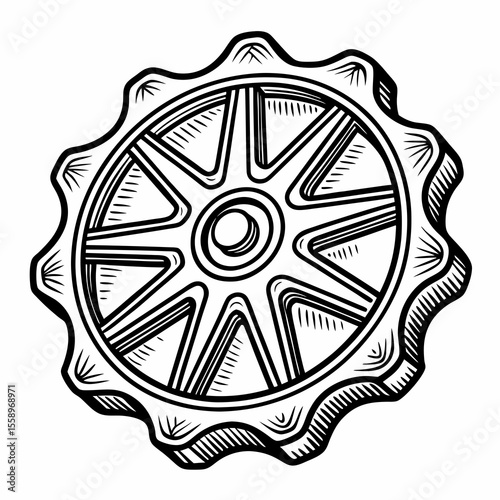 Vintage gear illustration, essential component design for engineering and mechanics