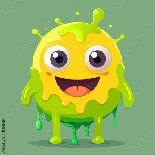 Happy Yellow Slime Monster with Green Drips