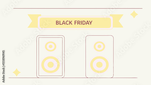 Stylish speakers with "Black Friday" tag, promotional design for audio sales