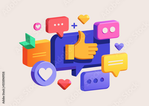 Social media engagement icons colorful 3D design