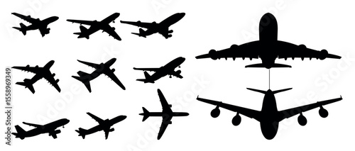 Airplane Silhouettes in Motion - Vector Set of Flying Aircraft Icons for Travel and Transport Design