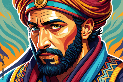 Colorful Portrait of a Historical Figure in Traditional Attire