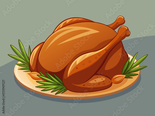 Roasted Turkey on a Wooden Platter