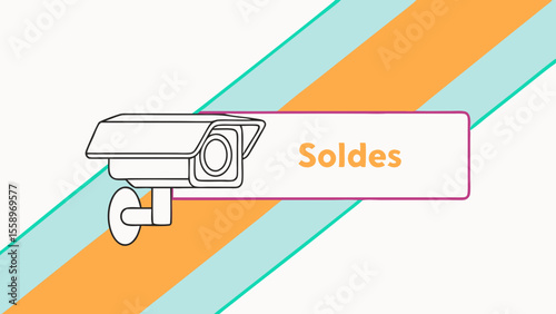 Security camera with "Sale" tag, modern vector design for promotional offers