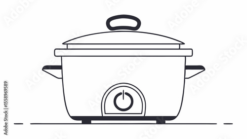 Minimalistic rice cooker illustration, essential kitchen appliance design
