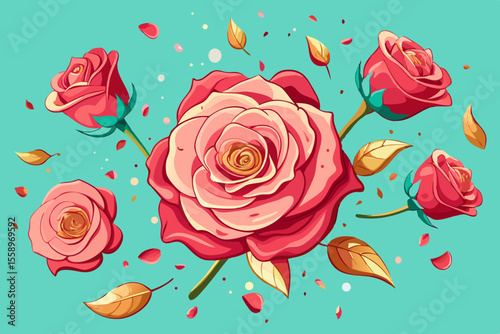 Beautiful Pink and Red Roses with Falling Petals