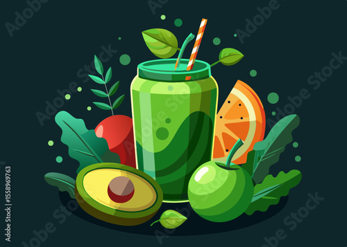 Healthy Green Smoothie with Fruits and Vegetables