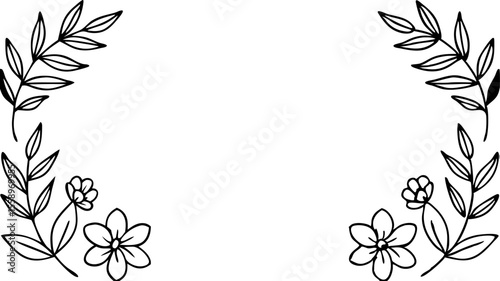 Wallpaper Mural black and white laurel wreath Elegant Hand-Drawn Floral Corner Frame Line Art Torontodigital.ca