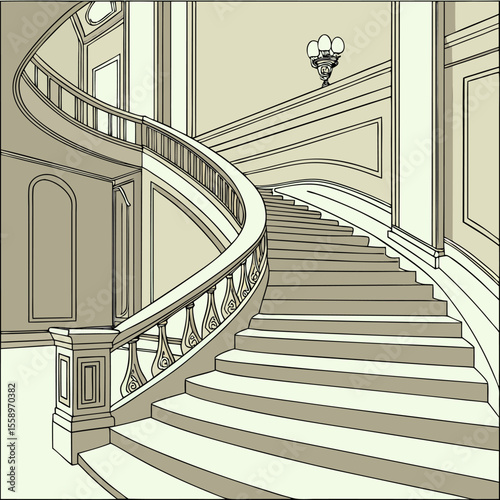 Vertical low angle shot of a staircase inside a beautiful historic building	