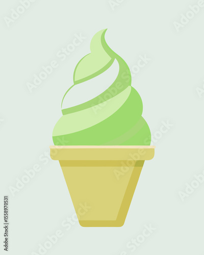 Pastel Green Swirl Ice Cream Cone Illustration