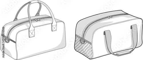 Stylish Sport Duffle Bag Vector Illustration, Gym Travel Carryall Design, Fitness Workout Accessory, Weekend Getaway Luggage, Modern Athletic Gear, Blank Template Art.