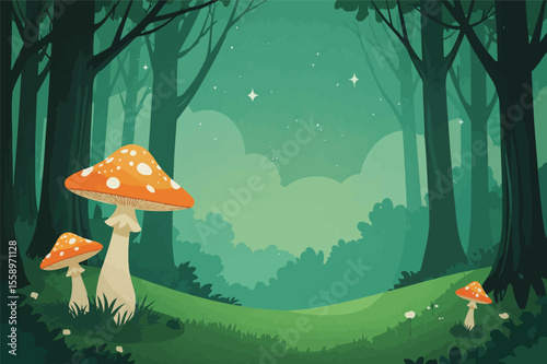 Enchanting mushrooms in a mystical forest at night