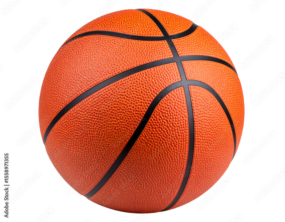 Fototapeta premium A perfectly round orange basketball with its distinct black lines stands ready for intense court action.