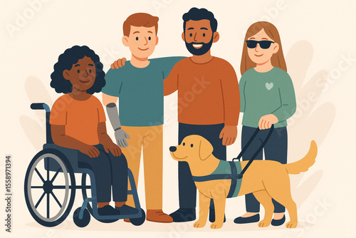Inclusive Vector Illustration of Diverse People with Disabilities Smiling Together Modern Flat Style