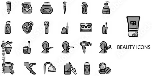 Beauty simple concept 24 hand drawn Grew color icons set .Vector illustration.	
