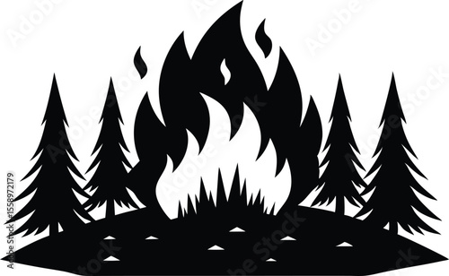 Wildfire graphic black white forest fire landscape sketch illustration vector design