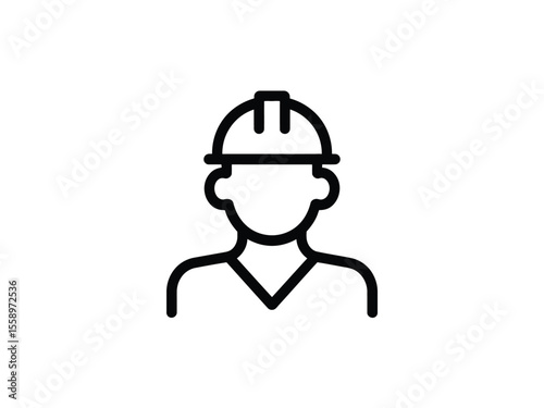 Black Outline Icon of Construction Worker with Hard Hat