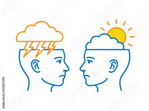 Brains with Storm and Sun Icons Illustration head thought