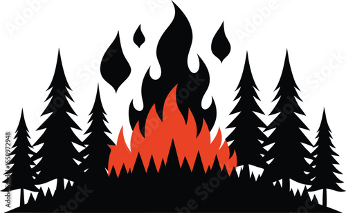Wildfire graphic black white forest fire landscape sketch illustration vector design