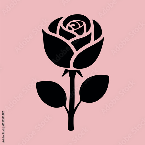 Rose, Black Rose Flower Silhouette, Rose Vector Design, Hand Drawn Illustration of Cute Flower, Romantic  Bloom Icon, Love and Romance Doodles Collection
