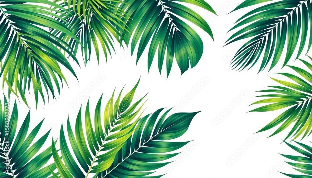Fototapeta premium Vibrant green tropical palm leaf pattern, ideal for summer designs, exotic, background