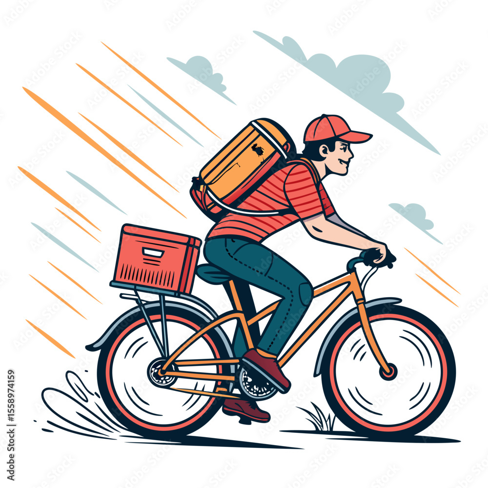 Fototapeta premium create vector bold stroke a delivery guy riding 