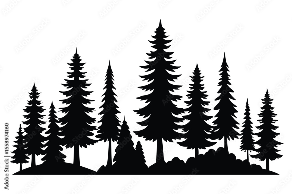 Obraz premium Silhouetted evergreen trees forest landscape illustration