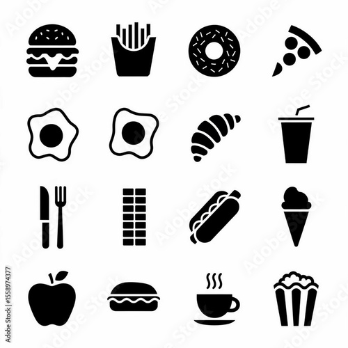 fast food icons set