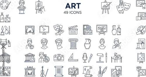 Collection of forty nine art related icons representing various artistic mediums and expressions