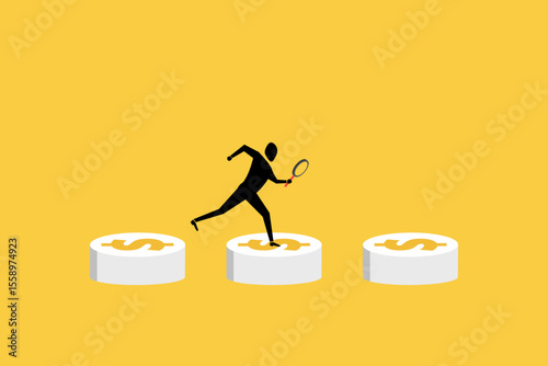 Businessman with magnifying glass looking for money