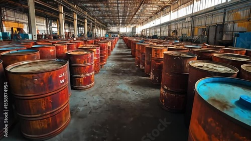 Rusty Barrels in an Abandoned Factory